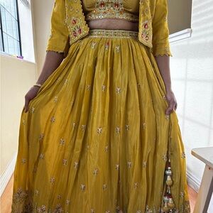 Embroidered Yellow Skirt with jacket and blouse